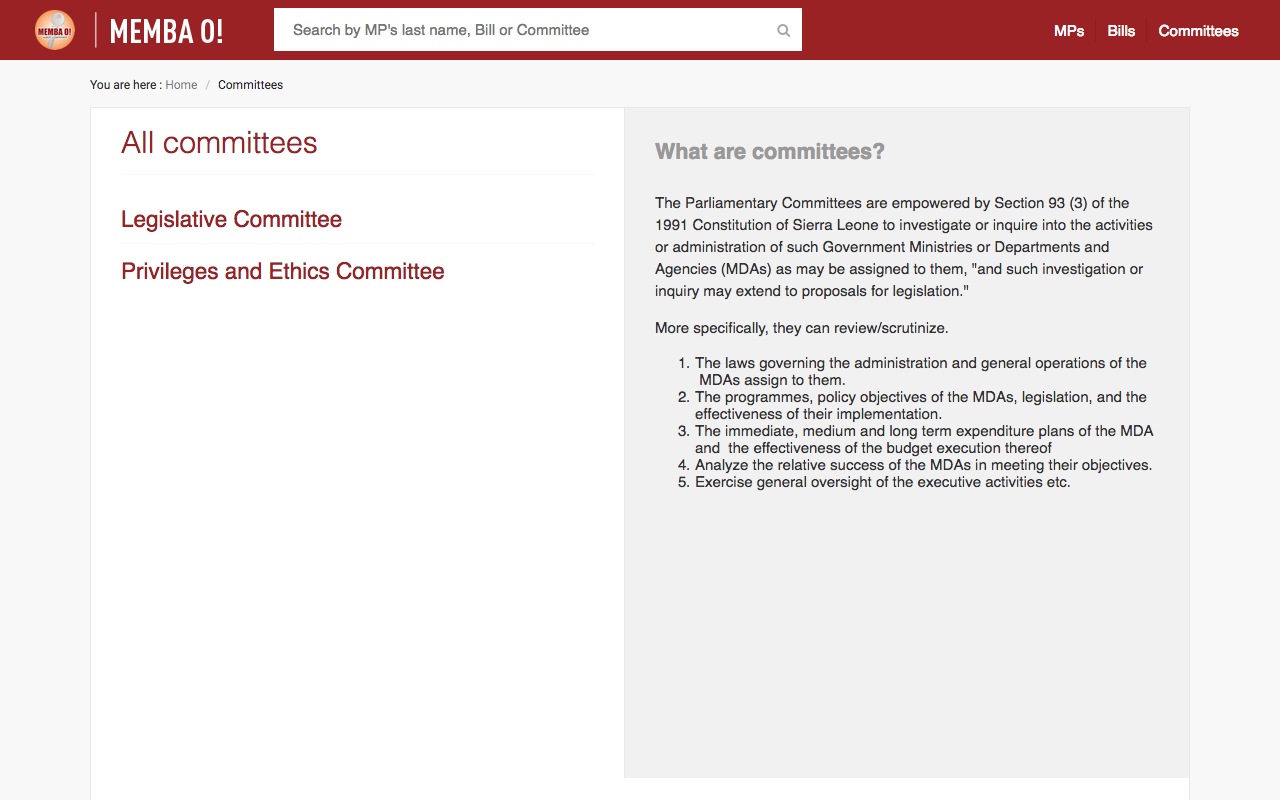 Information on Parliament Committees